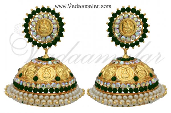 Extra Large Indian Jhumkis Jhumka Traditional South India Earrings With Lkashmi design