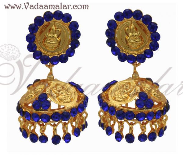 Lakshmi Design Ink Blue Colour Stone Umbrella Jumkha Indian Earring Ear Studs