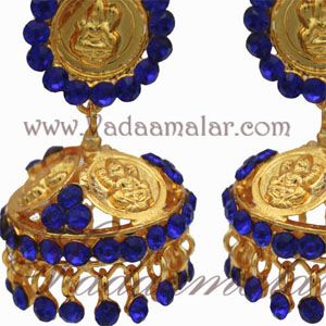 Lakshmi Design Ink Blue Colour Stone Umbrella Jumkha Indian Earring Ear Studs