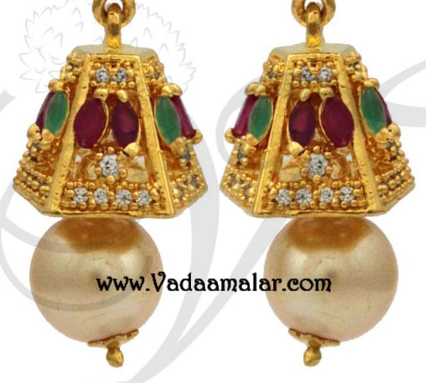 Ruby and emerald stone Indian jhumka jhumki buy traditional ear studs online