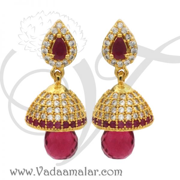 Beautiful white and ruby stone indian earring jhumka jhumki buy tradtional
