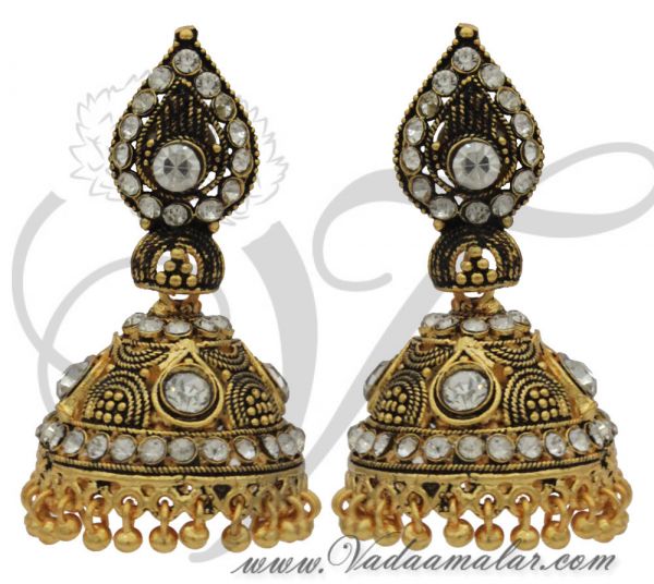 Buy Cute Jhumki Online White Color Stones India Jhumkas Ear hangings - Medium size