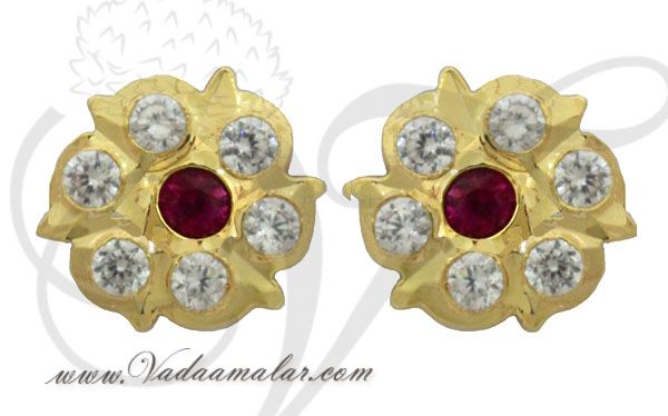 White and Pink Stone Earstuds Gold plated Ear Stud Buy