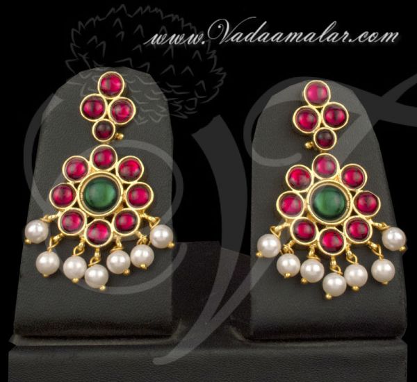Imitation jhumki red and green kemp stones Buy Online