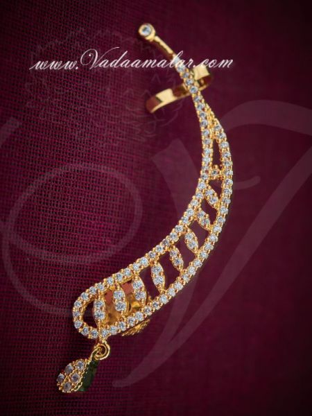 Earrings with Kan Chain Extension American diamond Stones Jhumkas