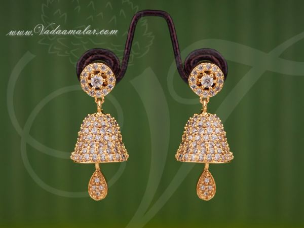 American diamond stone indian earring jhumka jhumki buy tradtional