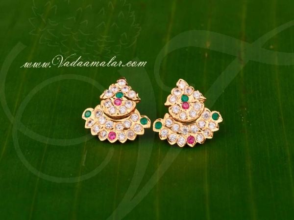 Gold Plated Traditional White Stone Indian Earrings Ear studs
