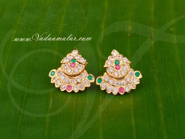 Gold Plated Traditional White Stone Indian Earrings Ear studs