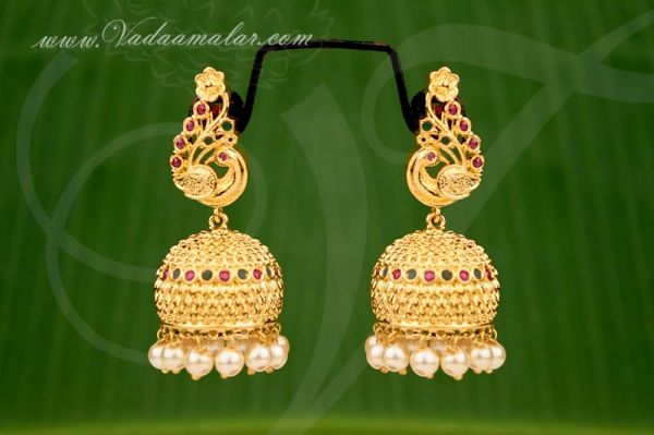 Gold Plated Peacock Design Ruby Emerald Stone Jhumka Jhumki Buy Online