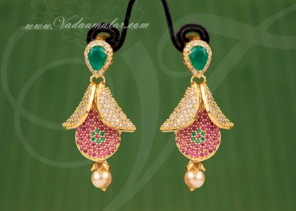Trendy Fashionable Ruby Emerald Stones Earring 