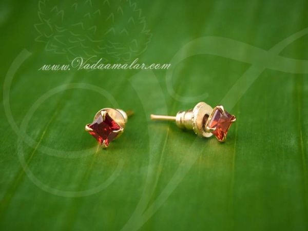 Imitation Gold with Maroon Colour Stone Ear Studs  - Buy now 