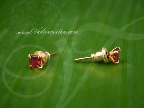 Imitation Gold with Maroon Colour Stone Ear Studs  - Buy now 