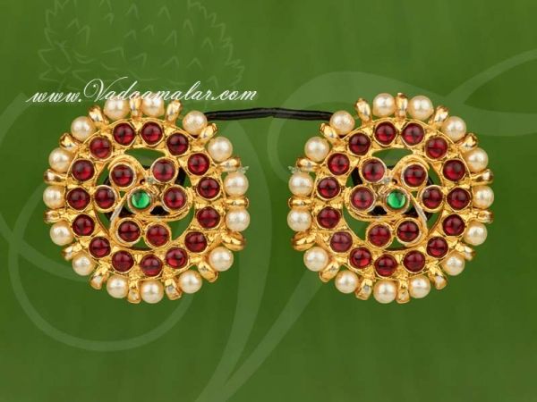 Red and Green Kemp Stone Round Traditional Temple Jewellery Earring Studs Earrings 