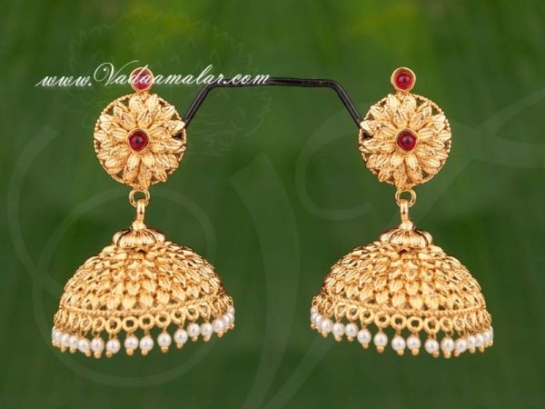 Gold Plated Radish Pink Color Stone Jhumka Jhumki Buy Online