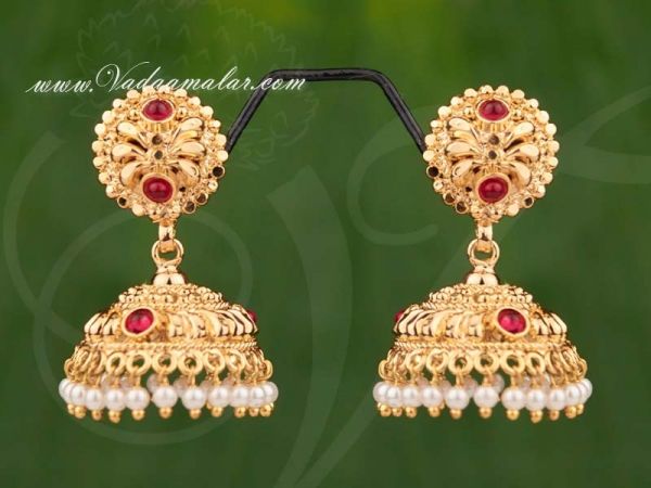 Beautiful Antique Design Gold Plated Stone Jhumka Jhumki Earrings Buy Online