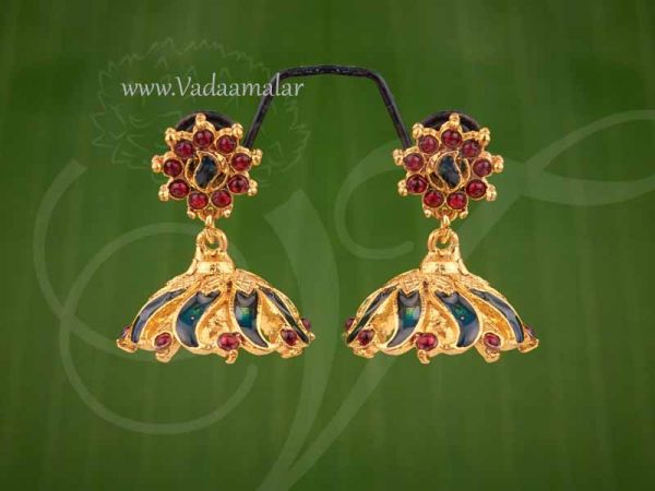 Kerala Style Jhumki Palakka jhumka Enamel  With Kemp Stone Earring Buy Now