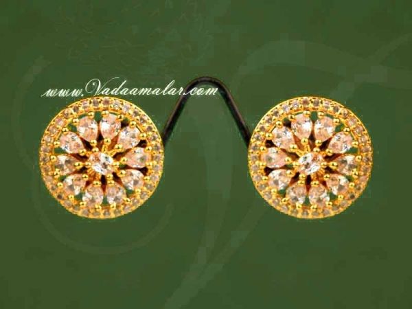 Classical Round Design Indian Ear Studs American Diamond Stones