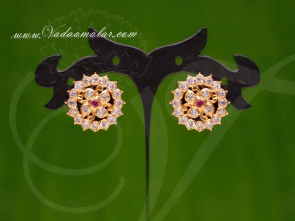 Ear Stud in Indian Style American Diamond EarStuds Flower Design Buy Now 