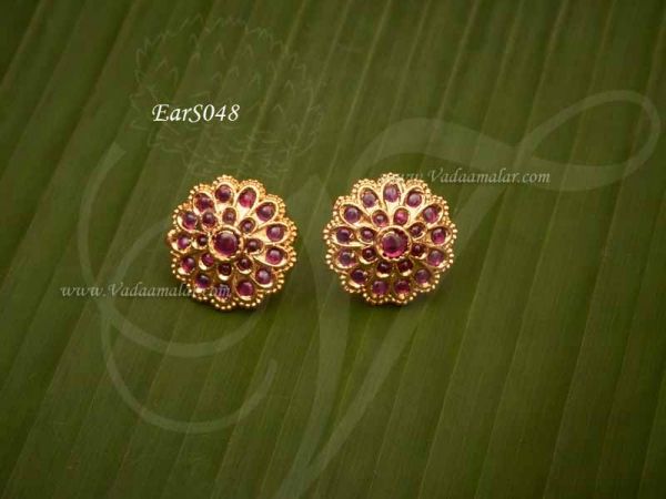 Ear Studs Gold Plated Flower Design Kundan Stone Earring Buy Now