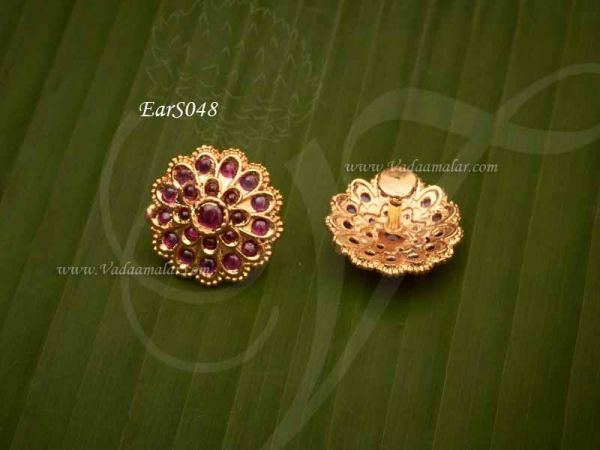 Ear Studs Gold Plated Flower Design Kundan Stone Earring Buy Now