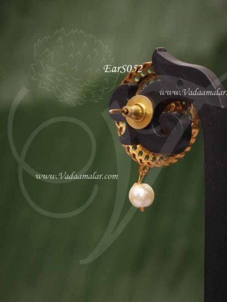 Ear Studs Gold Plated Lakshmi Design Emerald Stone Earring
