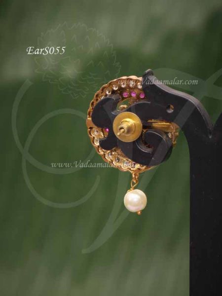 Ear Studs Gold Plated Lakshmi Design AD With Ruby Stone Earring