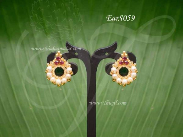 Green Kerala Earring Palakka Design Ear stud Traditional Indian Earrings 