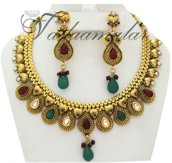 Ethnic Design Necklace Earrings Set India Party wear Ornament