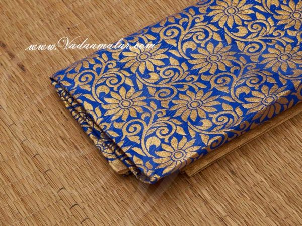Gold flower print synthetic fabric for decorations - Blue Buy Online