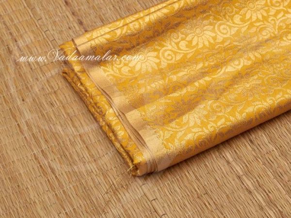 Gold flower print synthetic fabric for decorations - Yellow Buy Online