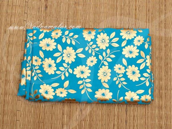 Gold flower print synthetic fabric for decorations - Blue Buy Online
