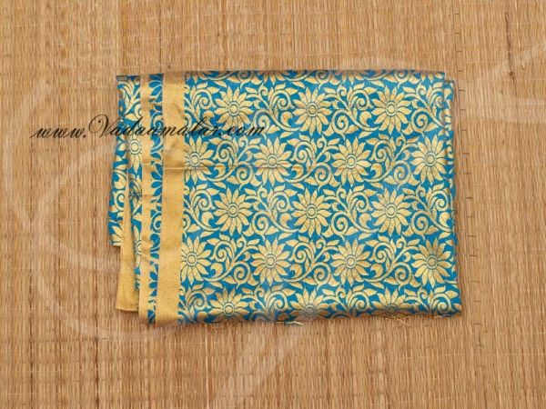 Gold flower print synthetic fabric for decorations - Turquoise Buy Online