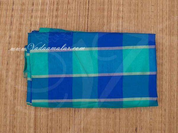 Silk Cotton Fabric Checked Design Blue and Turquiose Material Buy online