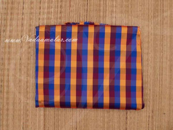 Silk Cotton Fabric Checked Design Blue and Yellow Material Buy online