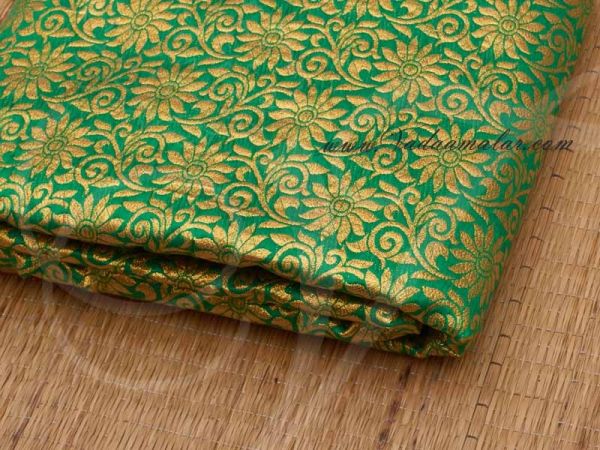 Green Colour with Gold flower print synthetic fabric for decorations -  Buy Online