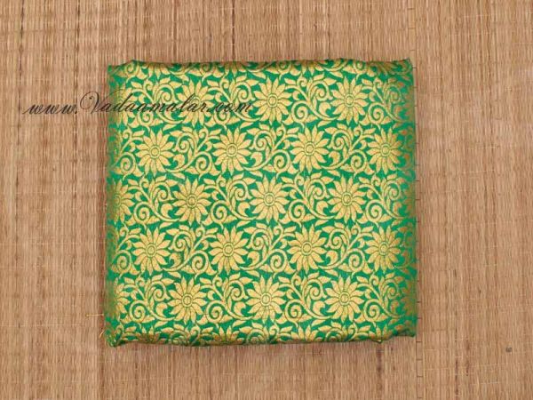 Green Colour with Gold flower print synthetic fabric for decorations -  Buy Online