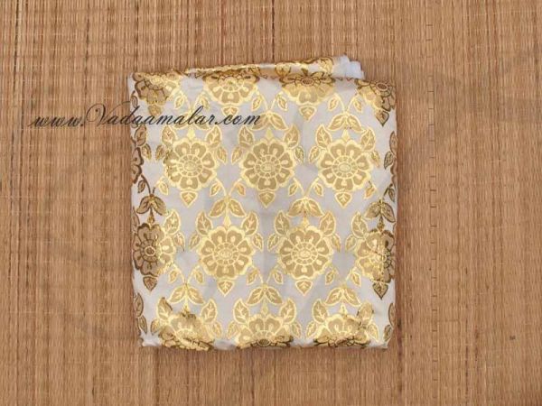 Cream Colour with Gold flower print synthetic fabric for decorations -  Buy Online