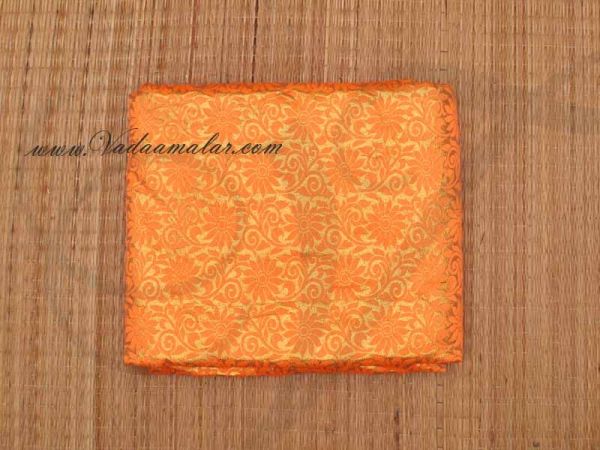 Orange Colour with Gold flower print synthetic fabric for decorations -  Buy Online