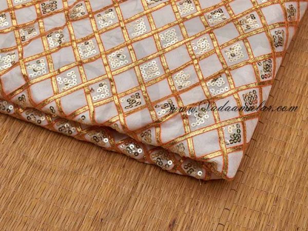 White Colour Gold ribbon synthetic sequin fabric for decorations -  Buy Online