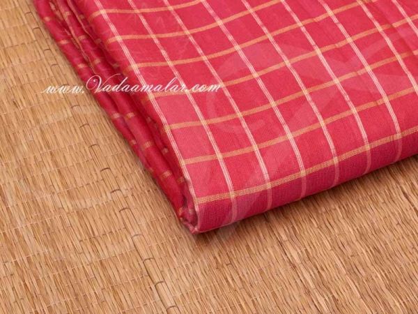 Silk Cotton Fabric Checked Design Pink Colour  Material Buy online