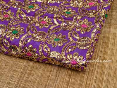 Purple Color Flower Design Material Heavy Embroidery Work Fabric Buy Online