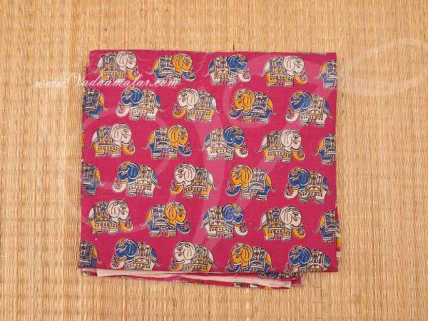 Elephant Print Kalamkari Fabric Dark Pink Pure Cotton Material Buy Now 