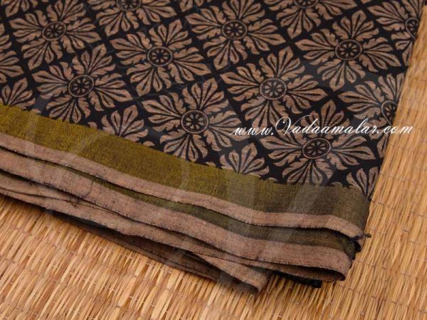Indian Flower Print Fabric Black Pure Cotton Material Buy Now 1 Meter