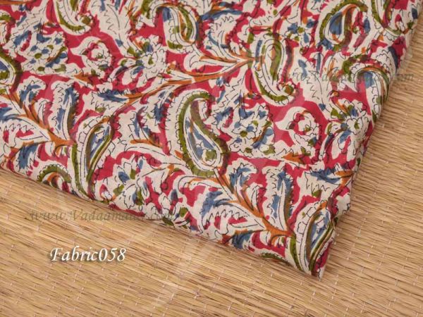 Kalamkari Fabric Indian Flower Print Red Pure Cotton Material 1 Meter