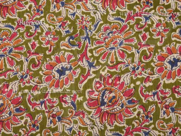 Kalamkari Fabric Indian Flower Print Green Pure Cotton Material Buy Now 1 Meter