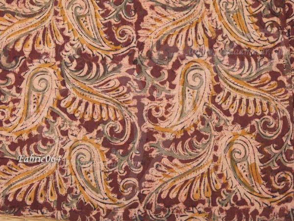 Kalamkari Fabric Indian Flower Print Brown Pure Cotton Material 1 Meter