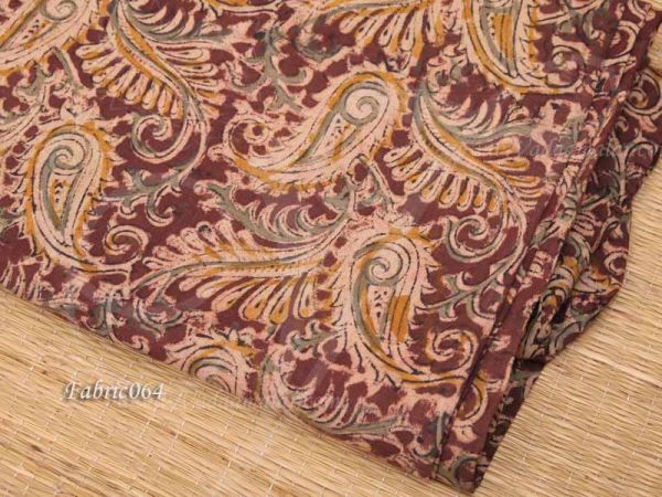 Kalamkari Fabric Indian Flower Print Brown Pure Cotton Material 1 Meter