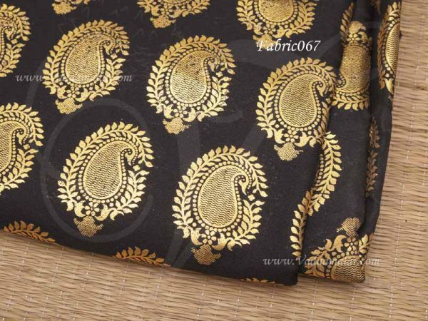 Black Fabric Mango Design Gold Foil Print Running Material