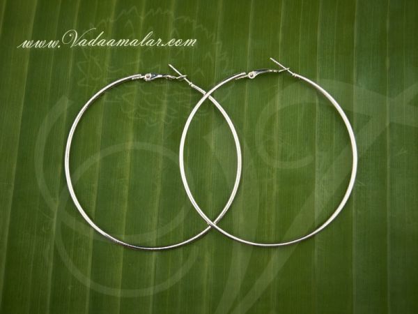 Round Ring Type Earring Oxidized Silver Color Hoop Earrings - Large size