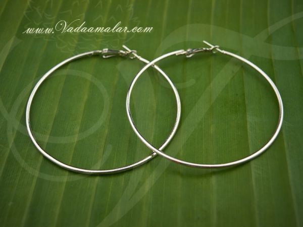Round Ring Type Earring Silver Color Hoop Earrings - Large size